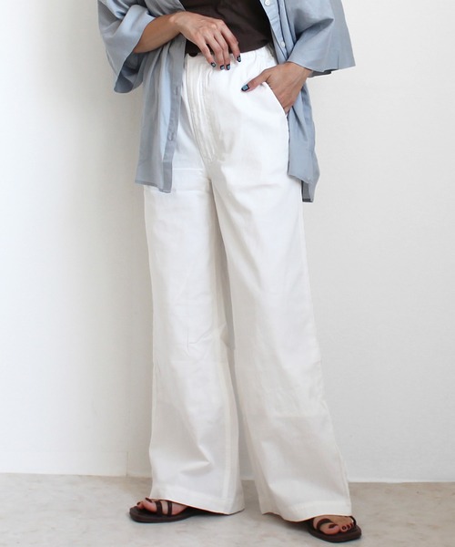 SELECT LEVERY(セレクトリベリー)の「ウエストゴム 麻混デニムワイドパンツ(デニムパンツ・レディース・ネイビー/ワンウォッシュ/ブルー/ホワイト・X-LARGE/LARGE/SMALL/MEDIUM)」の5枚目の写真