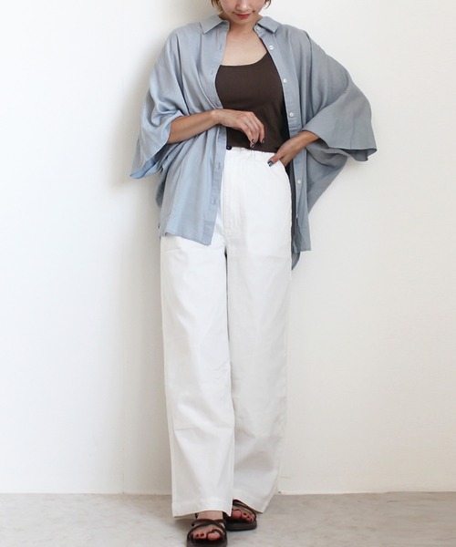 SELECT LEVERY(セレクトリベリー)の「ウエストゴム 麻混デニムワイドパンツ(デニムパンツ・レディース・ネイビー/ワンウォッシュ/ブルー/ホワイト・X-LARGE/LARGE/SMALL/MEDIUM)」の6枚目の写真