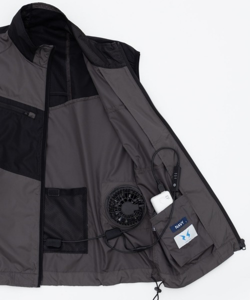NAVY(ネイビー)の「NAVYファン付きベスト【空調風神服(R)」×「EXFROZEN」コラボ! 】(小型軽量 大容量バッテリー ファン着脱式 保冷剤専用ポケット)(ベスト・メンズ・チャコールグレー/ブラック/カーキ・M/L/XL)」の9枚目の写真