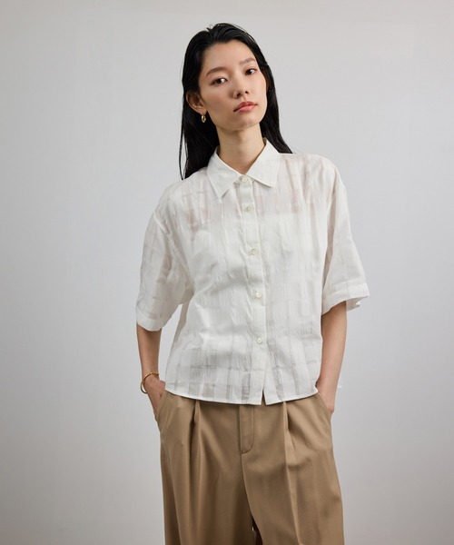 ROPE'(ロペ)の「【洗える】シアーチェッククロップド5分袖シャツ/セットアップ対応(シャツ/ブラウス・レディース・ホワイト・FREE)」の22枚目の写真