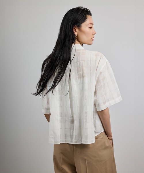 ROPE'(ロペ)の「【洗える】シアーチェッククロップド5分袖シャツ/セットアップ対応(シャツ/ブラウス・レディース・ホワイト・FREE)」の18枚目の写真
