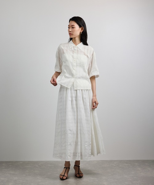 ROPE'(ロペ)の「【洗える】シアーチェッククロップド5分袖シャツ/セットアップ対応(シャツ/ブラウス・レディース・ホワイト・FREE)」の19枚目の写真