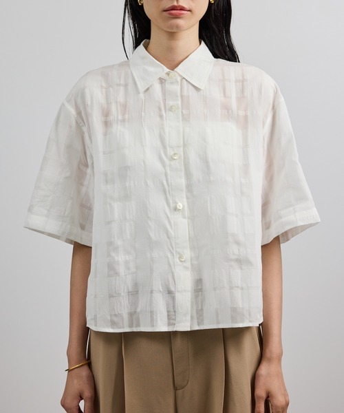 ROPE'(ロペ)の「【洗える】シアーチェッククロップド5分袖シャツ/セットアップ対応(シャツ/ブラウス・レディース・ホワイト・FREE)」の12枚目の写真
