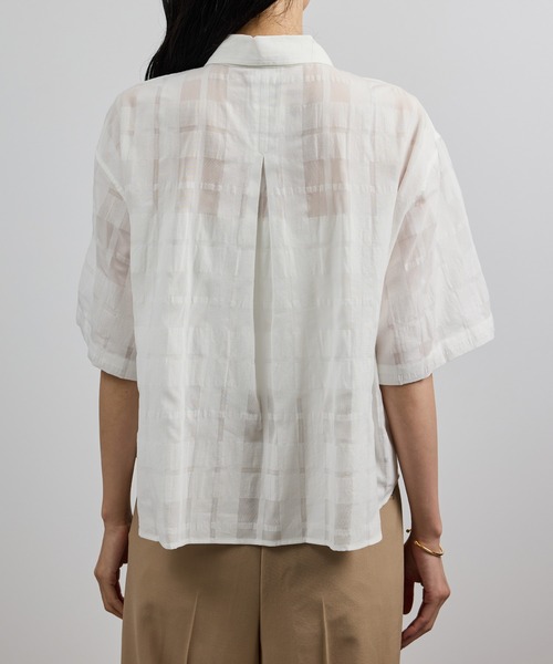 ROPE'(ロペ)の「【洗える】シアーチェッククロップド5分袖シャツ/セットアップ対応(シャツ/ブラウス・レディース・ホワイト・FREE)」の14枚目の写真