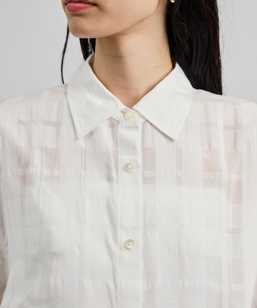 ROPE'(ロペ)の「【洗える】シアーチェッククロップド5分袖シャツ/セットアップ対応(シャツ/ブラウス・レディース・ホワイト・FREE)」の15枚目の写真