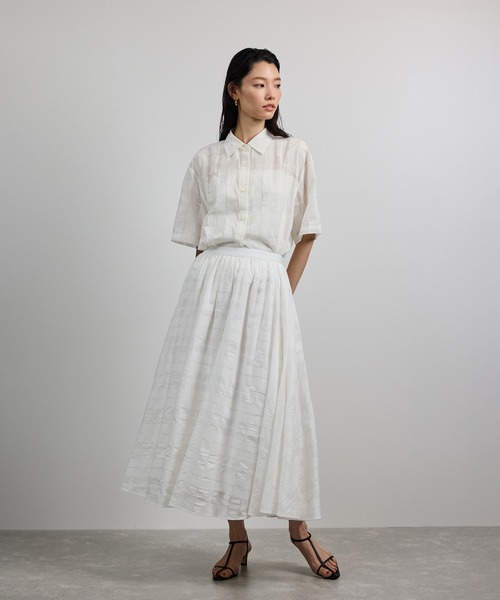 ROPE'(ロペ)の「【洗える】シアーチェッククロップド5分袖シャツ/セットアップ対応(シャツ/ブラウス・レディース・ホワイト・FREE)」の7枚目の写真
