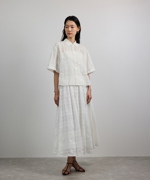 ROPE'(ロペ)の「【洗える】シアーチェッククロップド5分袖シャツ/セットアップ対応(シャツ/ブラウス・レディース・ホワイト・FREE)」の8枚目の写真