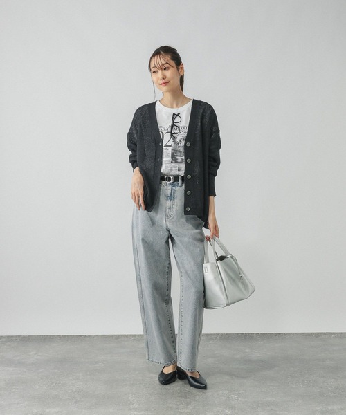 GLOBAL WORK（グローバルワーク）の「ペーパーヤーンカノコカーディガン長袖/577968（カーディガン/ボレロ・レディース・ナチュラル/スミクロ/ダークブラウン/ローズ系8・LARGE/MEDIUM）」の6枚目の写真