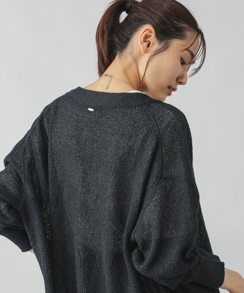 GLOBAL WORK（グローバルワーク）の「ペーパーヤーンカノコカーディガン長袖/577968（カーディガン/ボレロ・レディース・ナチュラル/スミクロ/ダークブラウン/ローズ系8・LARGE/MEDIUM）」の9枚目の写真