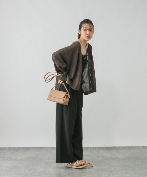 GLOBAL WORK（グローバルワーク）の「ペーパーヤーンカノコカーディガン長袖/577968（カーディガン/ボレロ・レディース・ナチュラル/スミクロ/ダークブラウン/ローズ系8・LARGE/MEDIUM）」の11枚目の写真