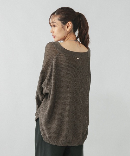 GLOBAL WORK（グローバルワーク）の「ペーパーヤーンカノコカーディガン長袖/577968（カーディガン/ボレロ・レディース・ナチュラル/スミクロ/ダークブラウン/ローズ系8・LARGE/MEDIUM）」の13枚目の写真