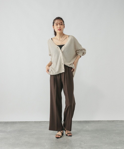 GLOBAL WORK（グローバルワーク）の「ペーパーヤーンカノコカーディガン長袖/577968（カーディガン/ボレロ・レディース・ナチュラル/スミクロ/ダークブラウン/ローズ系8・LARGE/MEDIUM）」の14枚目の写真