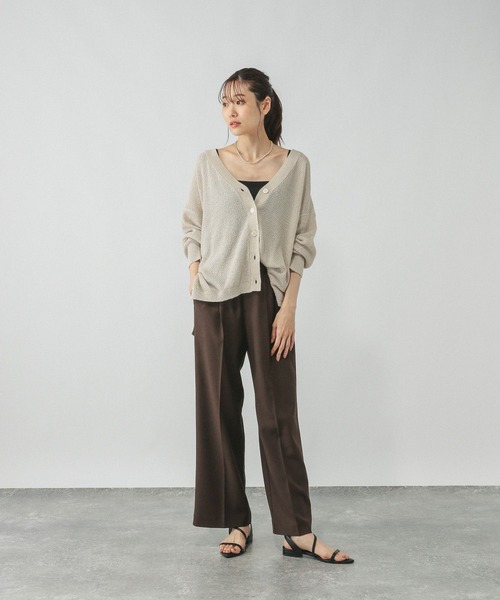 GLOBAL WORK（グローバルワーク）の「ペーパーヤーンカノコカーディガン長袖/577968（カーディガン/ボレロ・レディース・ナチュラル/スミクロ/ダークブラウン/ローズ系8・LARGE/MEDIUM）」の15枚目の写真