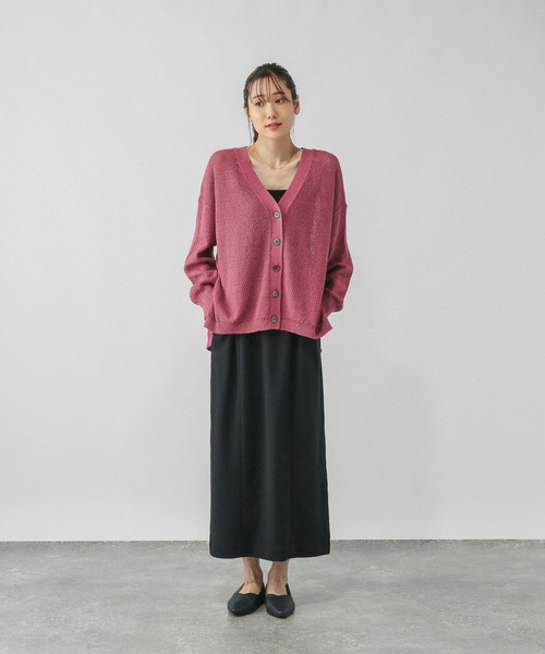 GLOBAL WORK（グローバルワーク）の「ペーパーヤーンカノコカーディガン長袖/577968（カーディガン/ボレロ・レディース・ナチュラル/スミクロ/ダークブラウン/ローズ系8・LARGE/MEDIUM）」の18枚目の写真