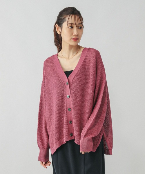 GLOBAL WORK（グローバルワーク）の「ペーパーヤーンカノコカーディガン長袖/577968（カーディガン/ボレロ・レディース・ナチュラル/スミクロ/ダークブラウン/ローズ系8・LARGE/MEDIUM）」の20枚目の写真