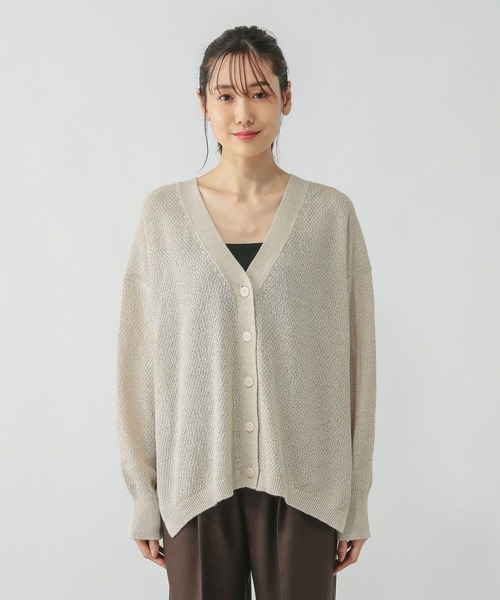 GLOBAL WORK（グローバルワーク）の「ペーパーヤーンカノコカーディガン長袖/577968（カーディガン/ボレロ・レディース・ナチュラル/スミクロ/ダークブラウン/ローズ系8・LARGE/MEDIUM）」の22枚目の写真