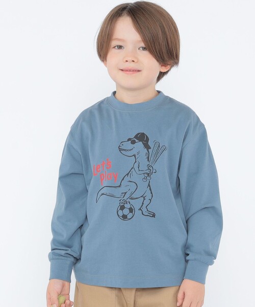 ARCH & LINE（アーチアンドライン）の「【SHIPS KIDS別注】ARCH＆LINE:100～130cm / ダイナソー ロングスリーブ Tシャツ（Tシャツ/カットソー・キッズ・トップグレー/ロイヤルブルー・100/110/120/130）」の2枚目の写真