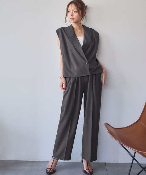 エルフランク（ELFRANK）/セットアップ テーラードベスト ジレ ワイドパンツ 2点セット 上下セット ビジネス オフィス ELFRANK（エルフランク）の「【2025AW】セットアップ テーラードベスト