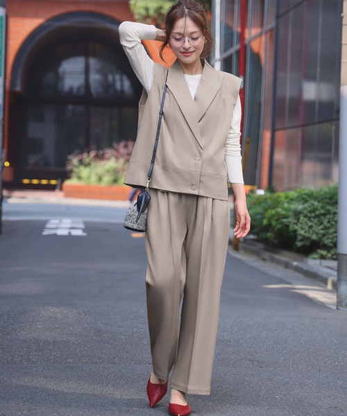 ELFRANK(エルフランク)の「セットアップ テーラードベスト ジレ ワイドパンツ 2点セット 上下セット ビジネス オフィス オケージョン(セットアップ・レディース・チャコールグレー/ベージュ・M/L)」の11枚目の写真