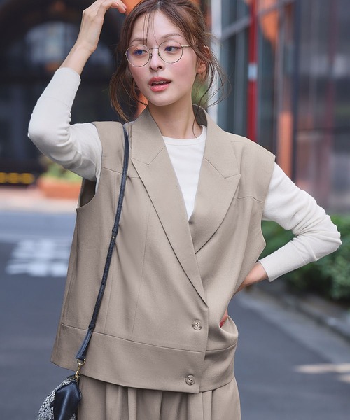 ELFRANK(エルフランク)の「セットアップ テーラードベスト ジレ ワイドパンツ 2点セット 上下セット ビジネス オフィス オケージョン(セットアップ・レディース・チャコールグレー/ベージュ・M/L)」の14枚目の写真