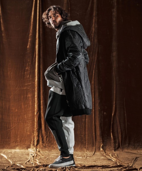mj10979-Wave Quilted Zip Hooded Coat フーディーコート(AG05