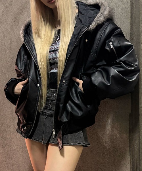 Figments(フィグメンツ)の「N2B合皮ジャケット(ブルゾン・レディース・ブラック・LARGE/MEDIUM)」の15枚目の写真