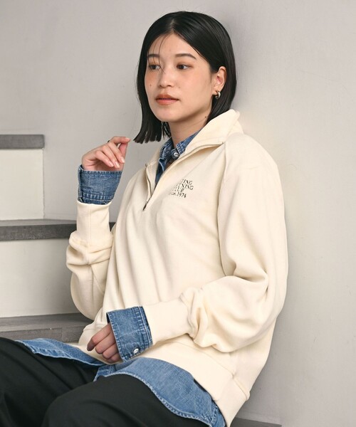 セール】【WEB限定】＜at ease＞ベロア ハーフジップ プルオーバー（T