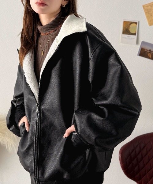 リバーシブルレザーボアジャケット　ブラック セール】《JaVaジャバコラボ》気分に合わせて変化を楽しむ。2way