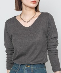 hysteric グレー Vネック長袖カットソー Tシャツ/カットソー（グレー/灰色系・Vネック）ファッション通販