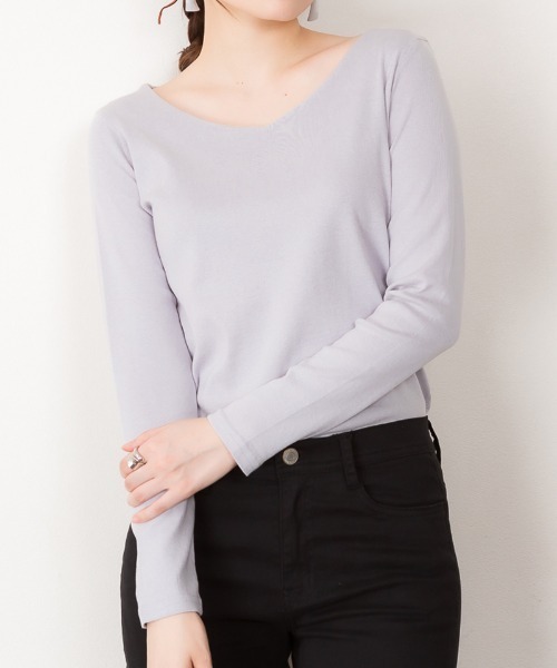 RCD(アールシーディー)の「【着回し抜群】無地ロングVネックTシャツ(Tシャツ/カットソー・レディース・グレイッシュベージュ/ブルーグレー/ホワイト/ネイビー/チャコールグレー/杢グレー/ブラック/カーキ/ピンク系その他・4L/M/LL/L/3L)」の4枚目の写真