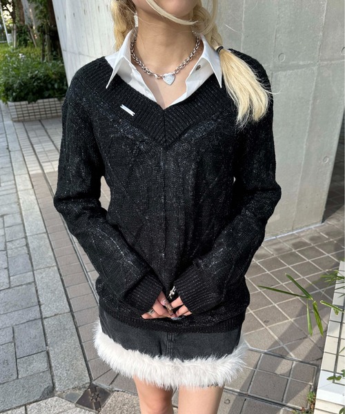 sedacle girl（セダクルガール）の「ラメシアーケーブル編みニット（ニット/セーター・レディース・グリーン/ブラック/ベージュ・SMALL/MEDIUM）」の20枚目の写真