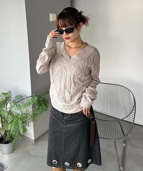 sedacle girl（セダクルガール）の「ラメシアーケーブル編みニット（ニット/セーター・レディース・グリーン/ブラック/ベージュ・SMALL/MEDIUM）」の12枚目の写真