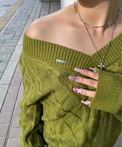 sedacle girl（セダクルガール）の「ラメシアーケーブル編みニット（ニット/セーター・レディース・グリーン/ブラック/ベージュ・SMALL/MEDIUM）」の6枚目の写真