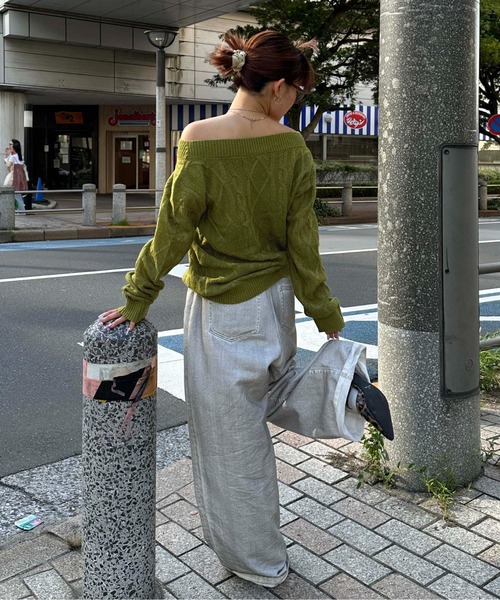 sedacle girl（セダクルガール）の「ラメシアーケーブル編みニット（ニット/セーター・レディース・グリーン/ブラック/ベージュ・SMALL/MEDIUM）」の9枚目の写真