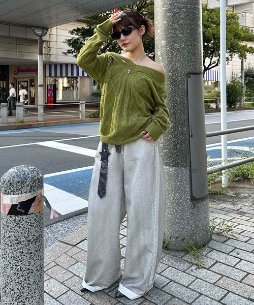 sedacle girl（セダクルガール）の「ラメシアーケーブル編みニット（ニット/セーター・レディース・グリーン/ブラック/ベージュ・SMALL/MEDIUM）」の8枚目の写真