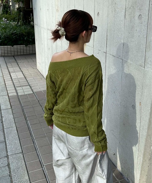 sedacle girl（セダクルガール）の「ラメシアーケーブル編みニット（ニット/セーター・レディース・グリーン/ブラック/ベージュ・SMALL/MEDIUM）」の4枚目の写真