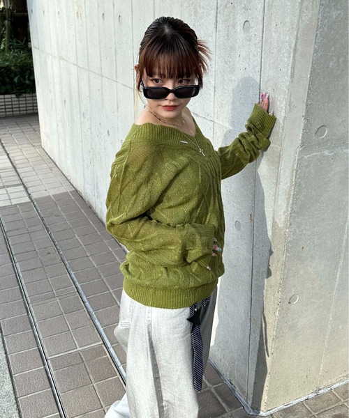 sedacle girl（セダクルガール）の「ラメシアーケーブル編みニット（ニット/セーター・レディース・グリーン/ブラック/ベージュ・SMALL/MEDIUM）」の5枚目の写真