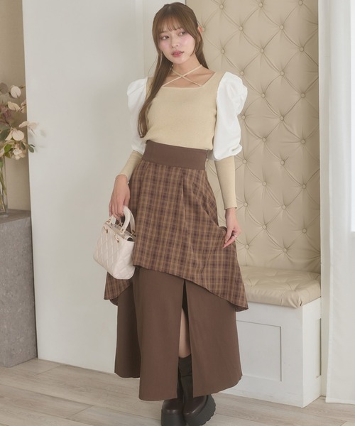 Ambre Neige(アンブルネージュ)の「plaid pattern slit flare skirt / チェックスリットフレアスカート(スカート・レディース・ブラック系その他/グレー系その他/ブラウン系その他・FREE)」の3枚目の写真