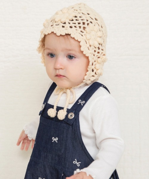 BRANSHES（ブランシェス）の「【ベビー】かぎ針編みボンネット（ニットキャップ/ビーニー・キッズ・アイボリー・FREE）」の5枚目の写真