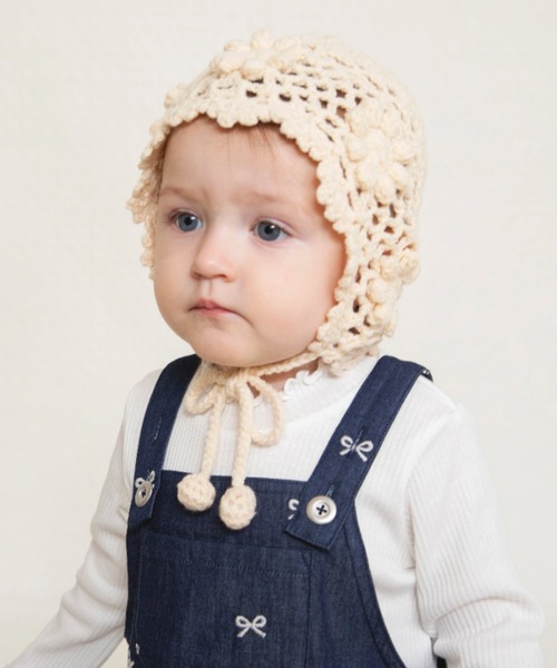 BRANSHES（ブランシェス）の「【ベビー】かぎ針編みボンネット（ニットキャップ/ビーニー・キッズ・アイボリー・FREE）」の4枚目の写真