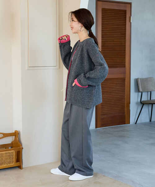 セール】限定展開 裏配色 スナップ ニット カーディガン（カーディガン