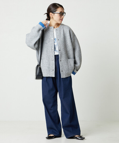 FREAK'S STORE（フリークスストア）の「限定展開　裏配色 スナップ ニット カーディガン（カーディガン/ボレロ・レディース・ベージュ/ネイビー/ナチュラル/チャコールグレー/グレー/ブラック/ブラウン・ﾌﾘ-）」の10枚目の写真