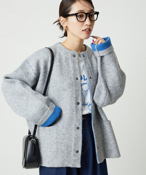 FREAK'S STORE（フリークスストア）の「限定展開　裏配色 スナップ ニット カーディガン（カーディガン/ボレロ・レディース・ベージュ/ネイビー/ナチュラル/チャコールグレー/グレー/ブラック/ブラウン・ﾌﾘ-）」の11枚目の写真