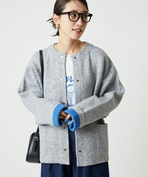 FREAK'S STORE（フリークスストア）の「限定展開　裏配色 スナップ ニット カーディガン（カーディガン/ボレロ・レディース・ベージュ/ネイビー/ナチュラル/チャコールグレー/グレー/ブラック/ブラウン・ﾌﾘ-）」の12枚目の写真