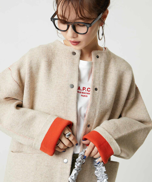 FREAK'S STORE（フリークスストア）の「限定展開　裏配色 スナップ ニット カーディガン（カーディガン/ボレロ・レディース・ベージュ/ネイビー/ナチュラル/チャコールグレー/グレー/ブラック/ブラウン・ﾌﾘ-）」の14枚目の写真