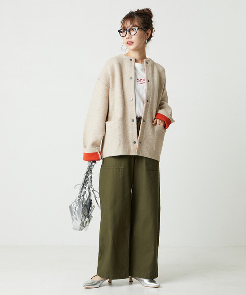 FREAK'S STORE（フリークスストア）の「限定展開　裏配色 スナップ ニット カーディガン（カーディガン/ボレロ・レディース・ベージュ/ネイビー/ナチュラル/チャコールグレー/グレー/ブラック/ブラウン・ﾌﾘ-）」の15枚目の写真