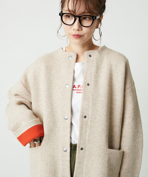 FREAK'S STORE（フリークスストア）の「限定展開　裏配色 スナップ ニット カーディガン（カーディガン/ボレロ・レディース・ベージュ/ネイビー/ナチュラル/チャコールグレー/グレー/ブラック/ブラウン・ﾌﾘ-）」の20枚目の写真