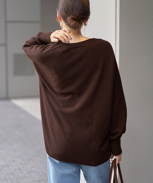 IENA FineニュージーウールニュアンスVプルオーバー　ブラウン 追加》Fineニュージーウール ニュアンス Vプルオーバー（ニット