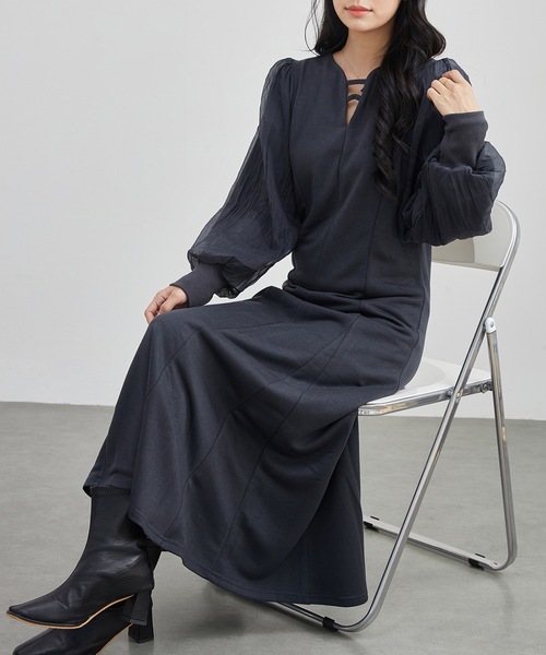 Lace Ladies(レースレディース)の「オーガンジー バルーン袖 マキシ ドレス ワンピース(ワンピース・レディース・チャコールグレー/ブラック/オリーブ/グレイッシュベージュ・S/FREE)」の14枚目の写真