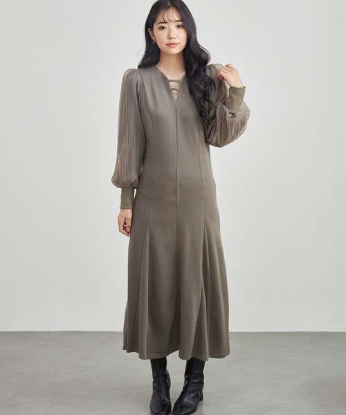 Lace Ladies(レースレディース)の「オーガンジー バルーン袖 マキシ ドレス ワンピース(ワンピース・レディース・チャコールグレー/ブラック/オリーブ/グレイッシュベージュ・S/FREE)」の17枚目の写真